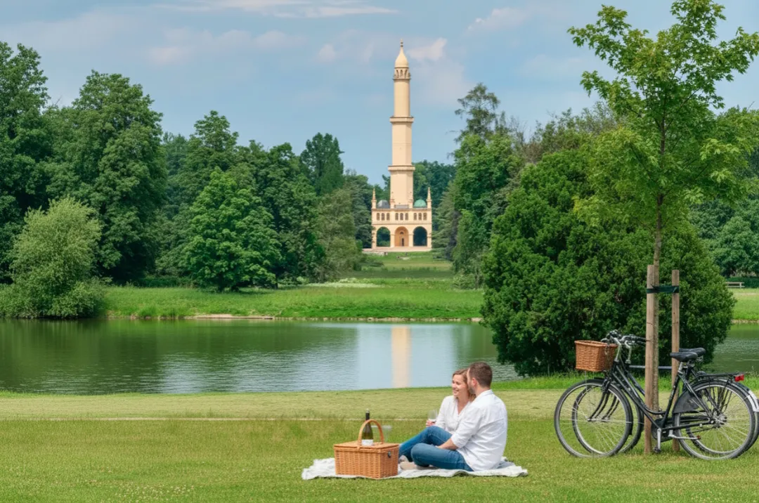 Lednický minaret tyčící se nad krajinou parku